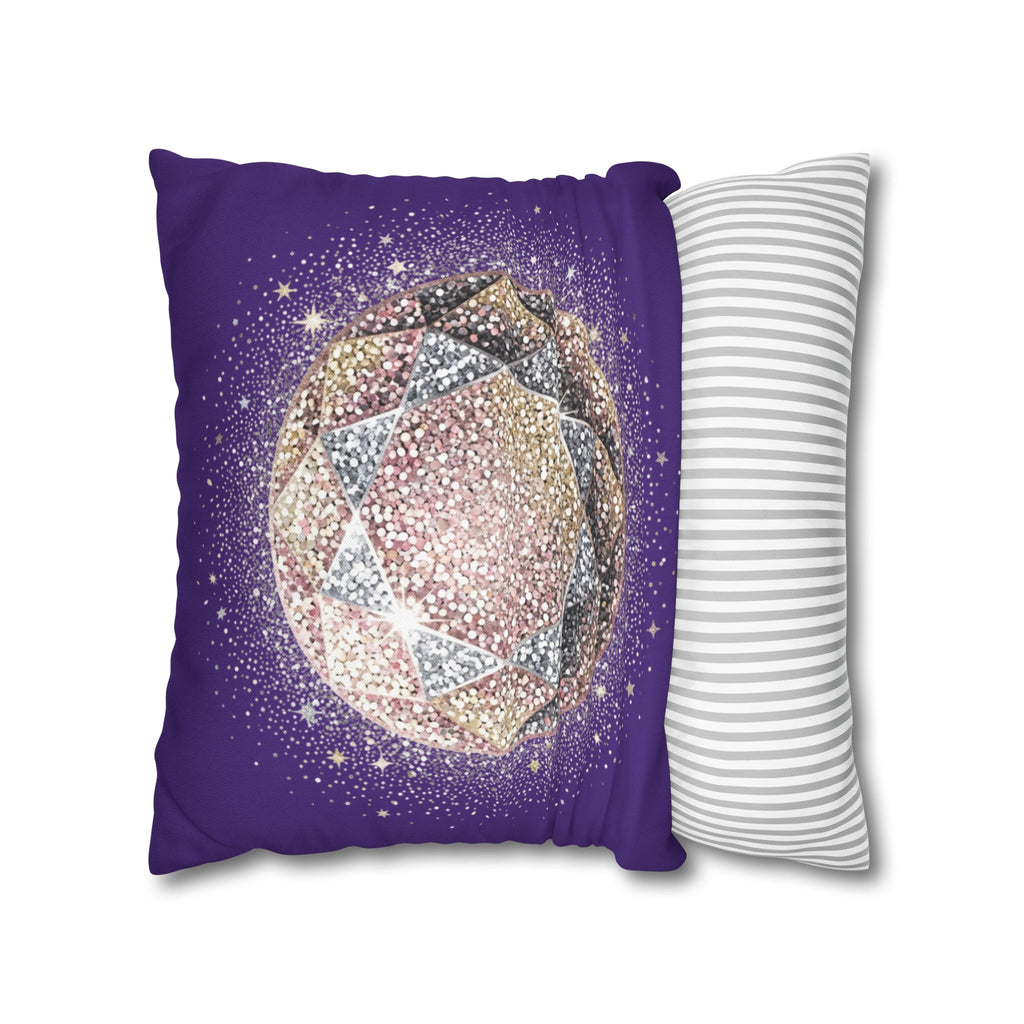 Glittery Dark Purple Spun Polyester Square Pillowcase