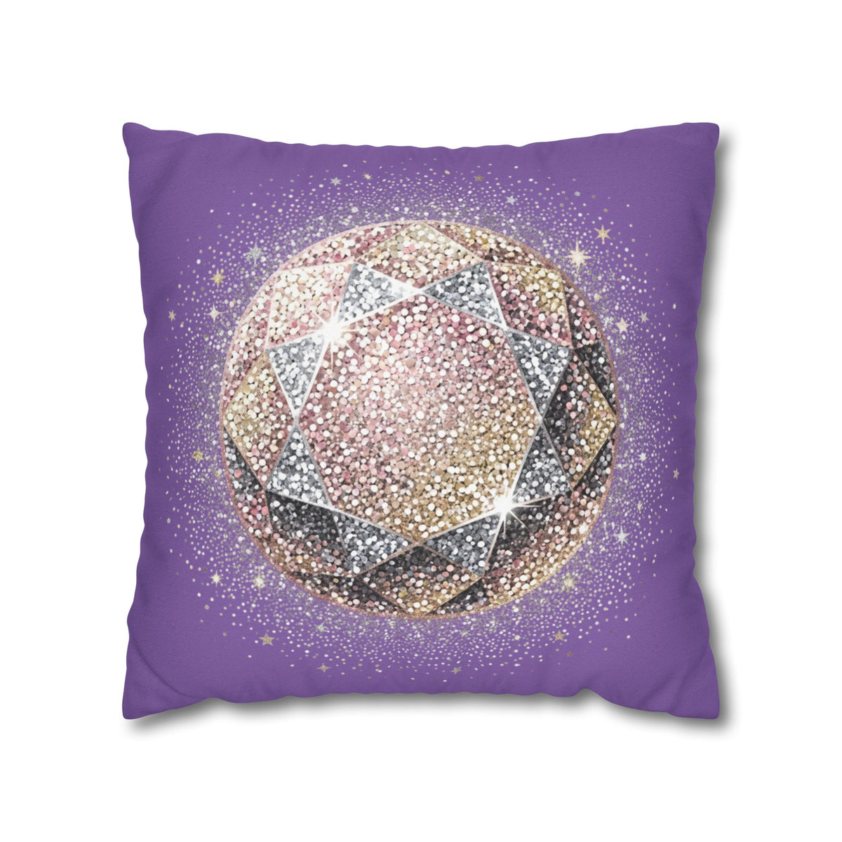 Glittery Light Purple Spun Polyester Square Pillowcase