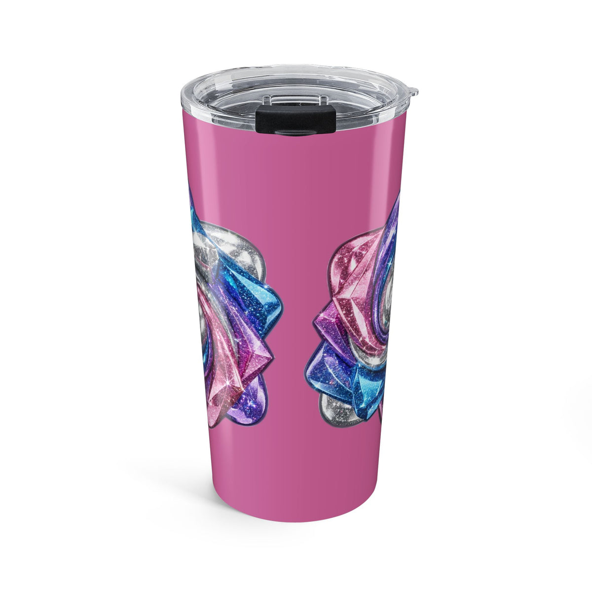 20oz Pink Glitter Rose Tumbler Light Pink — Insulated Travel Cup with Iridescent Floral Design