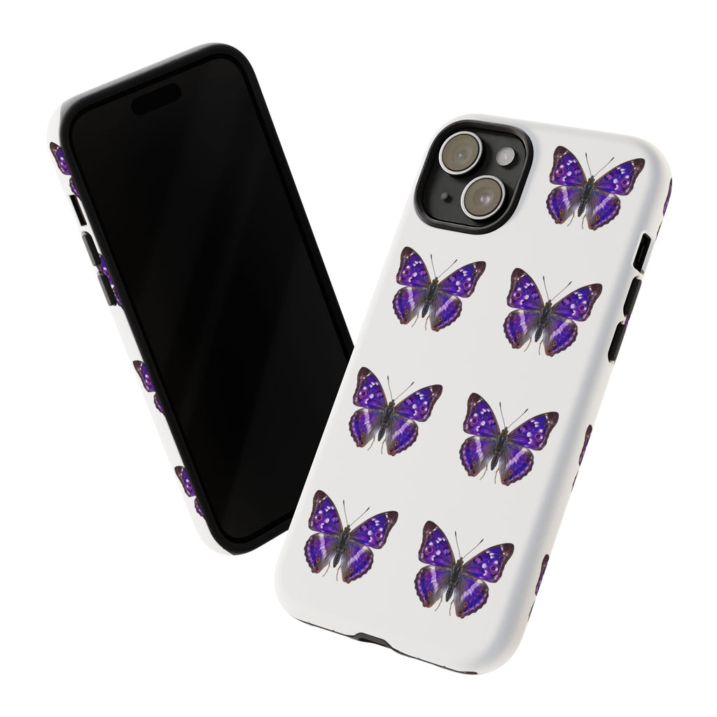 Purple Butterfly Tough Phone Case — Durable Protective iPhone Case with Repeating Butterfly Pattern