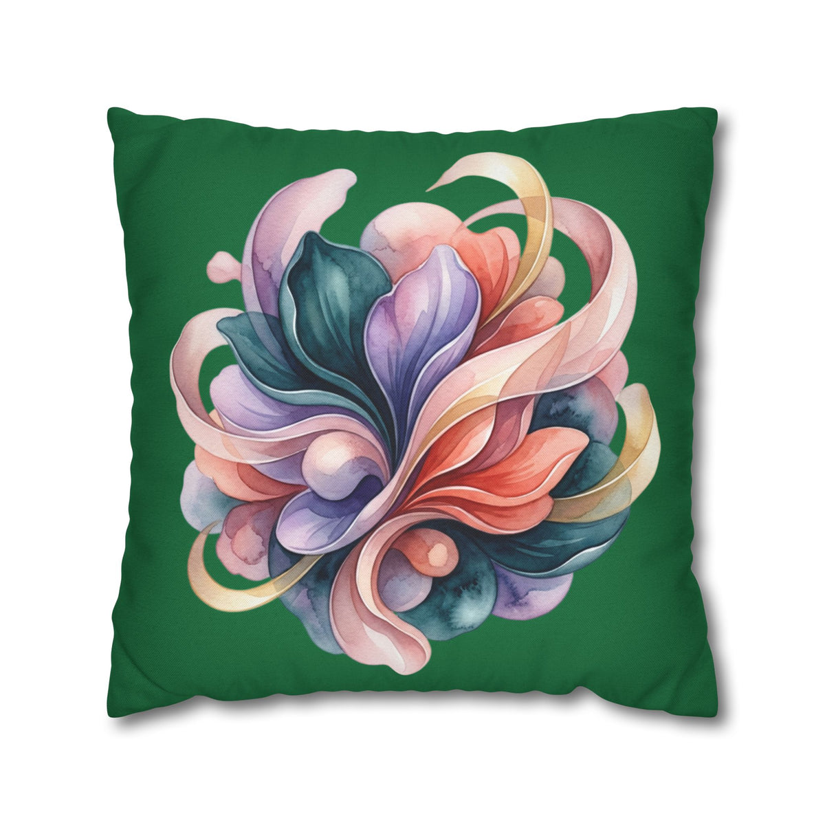 Floral Swirl Decorative Pillowcase — Colorful Abstract Bloom on Green