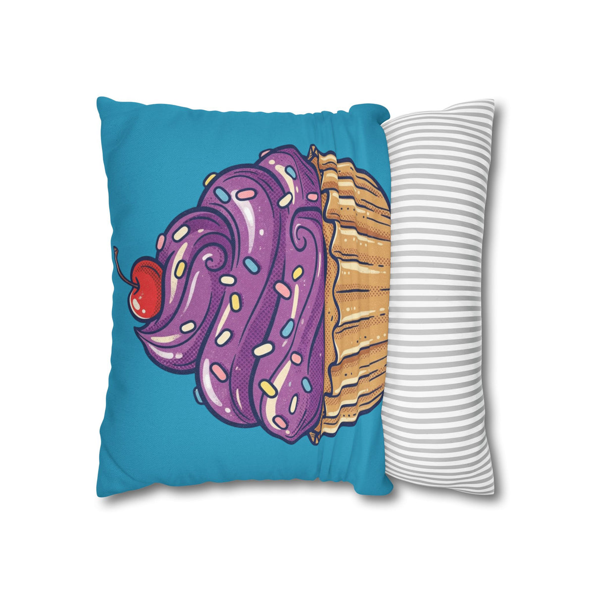 Cupcake Pillowcase — Cute Purple Frosting Decorative Throw Pillow- Turquoise