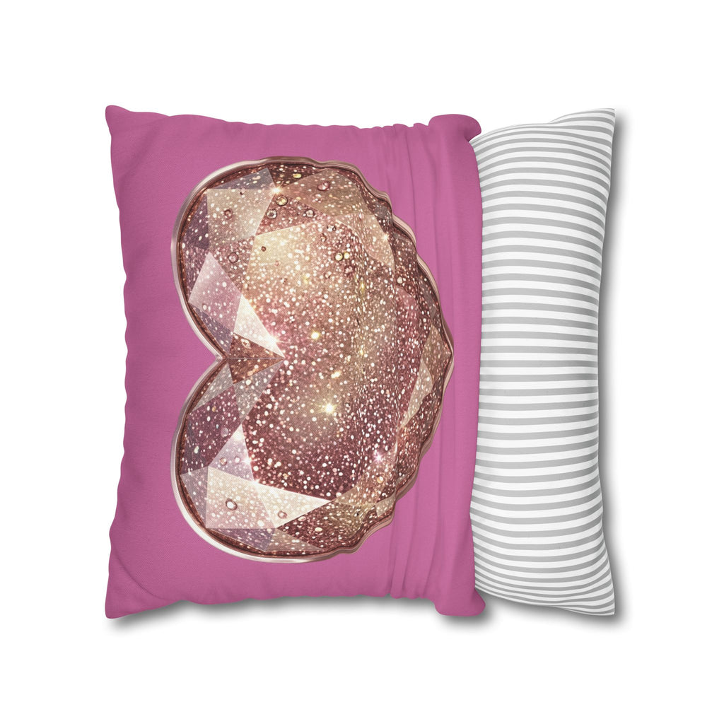 Glitter Rose Gold Heart Pillowcase — Pink Decorative Throw Pillow- Light Pink
