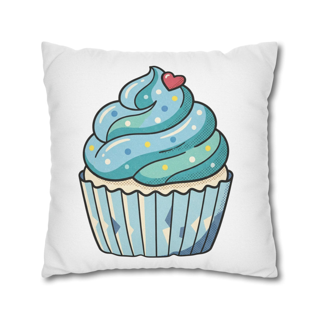 Cupcake Throw Pillowcase — Cute Blue Frosting Decorative Pillow Cover- White