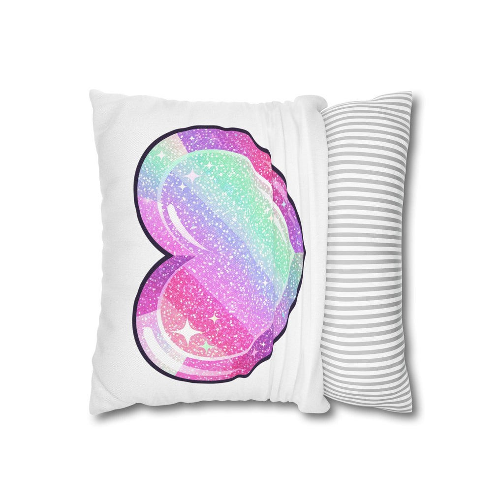 Pastel Glitter Heart Pillowcase — Cute Rainbow Sparkle Decorative Throw Pillow- White