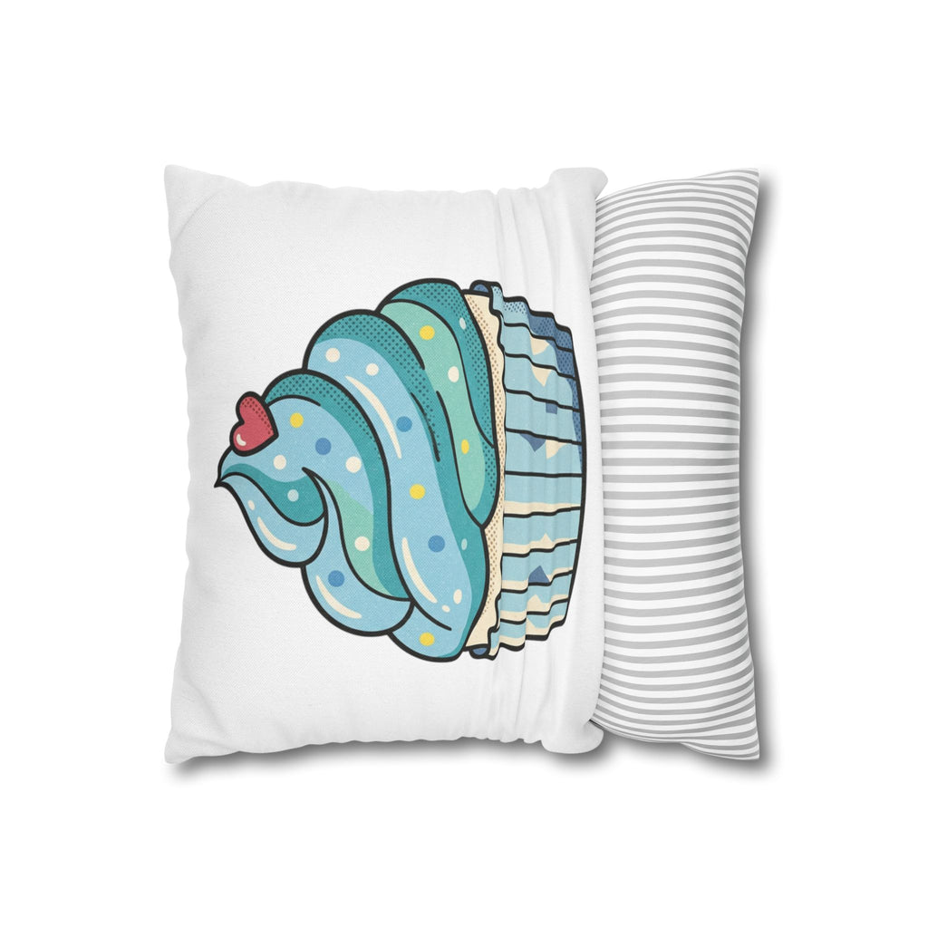 Cupcake Throw Pillowcase — Cute Blue Frosting Decorative Pillow Cover- White