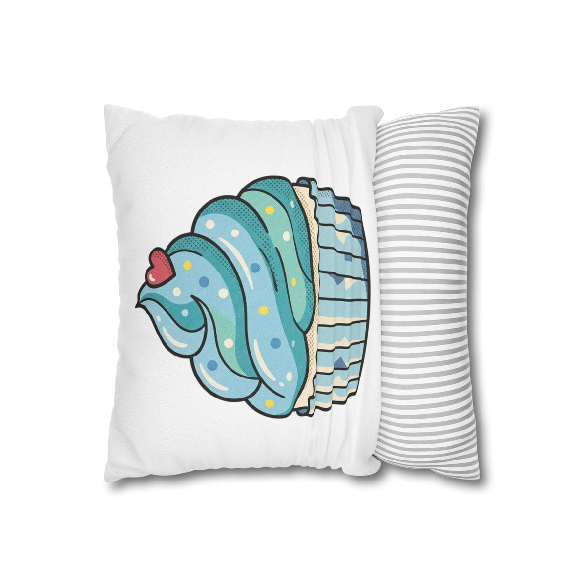 Cupcake Throw Pillowcase — Cute Blue Frosting Decorative Pillow Cover- White