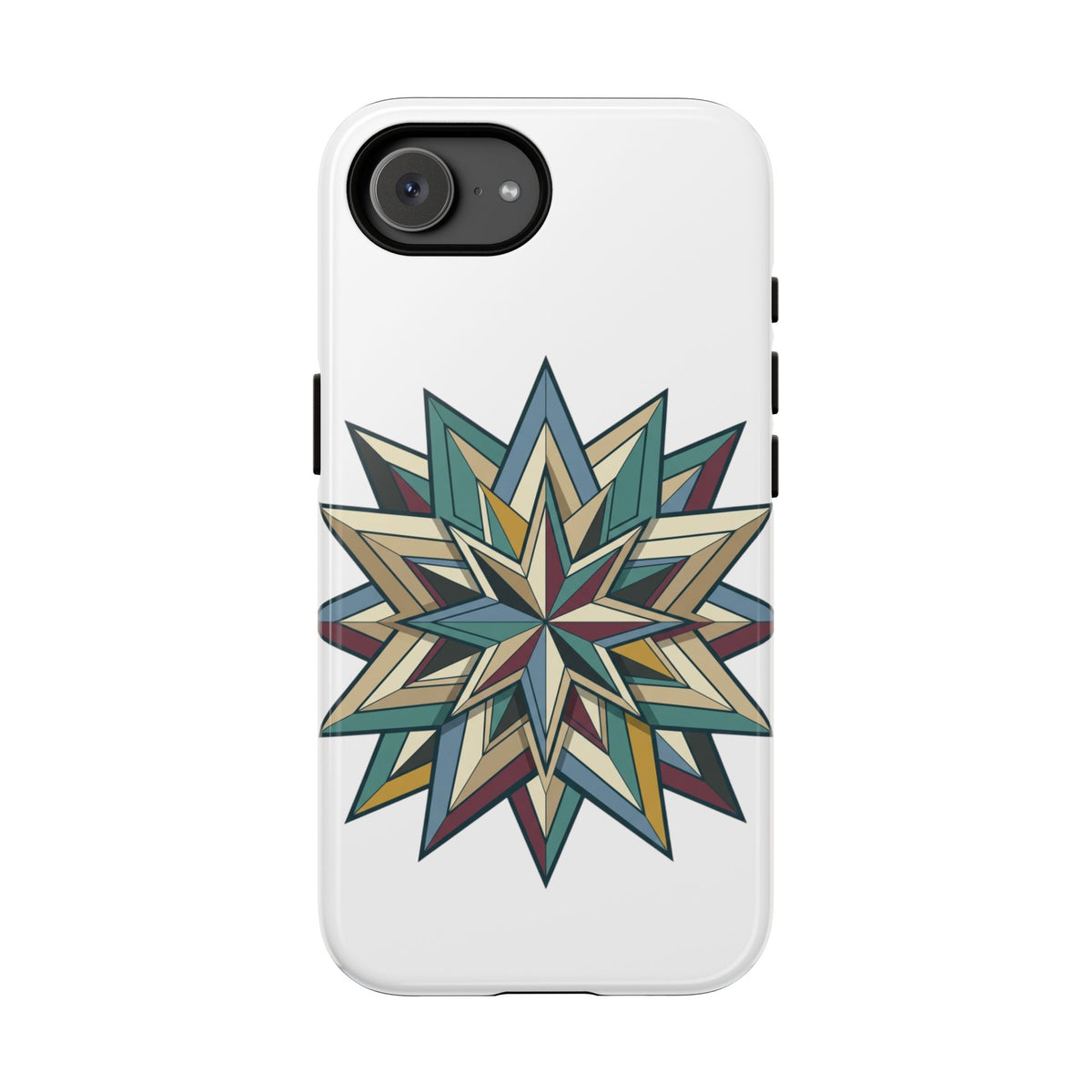 Geometric Star Phone Case — Teal & Earthtone Mandala Design
