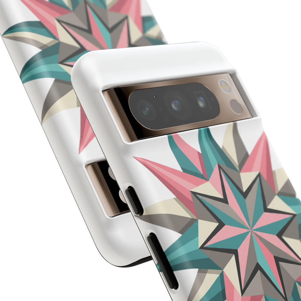Geometric Star Tough Phone Case – Pink Teal Compass Design