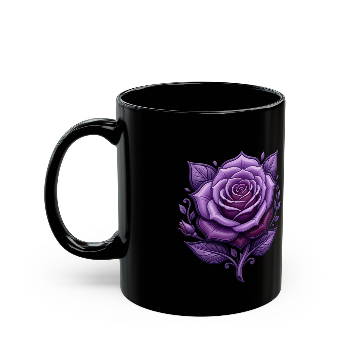 Purple Rose Black Mug — Gothic Floral Coffee Cup (11oz & 15oz)
