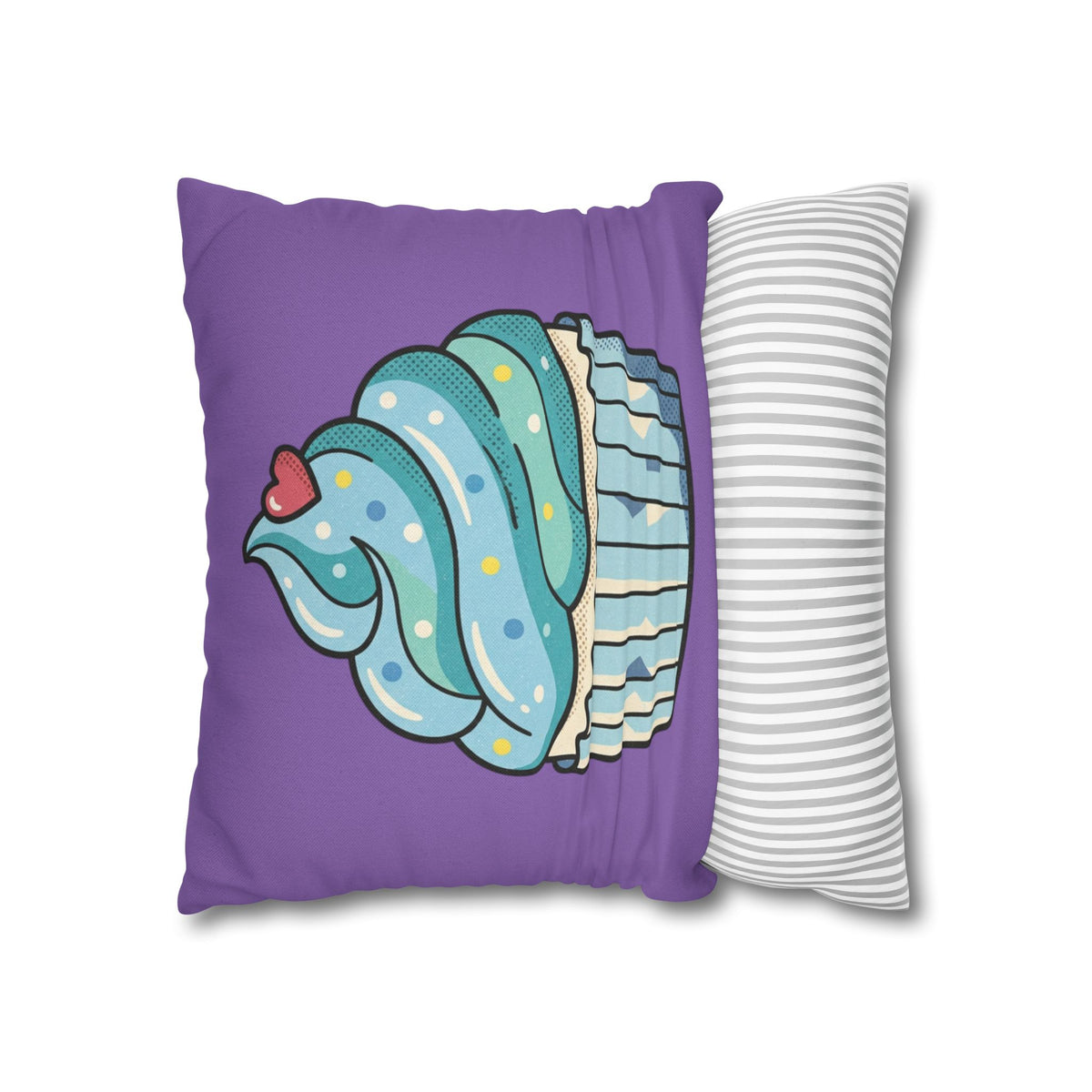 Cupcake Throw Pillow - Cute Blue Frosting Decorative Cushion for Kids’ Rooms, Nurseries & Baker Gift- Light Purple