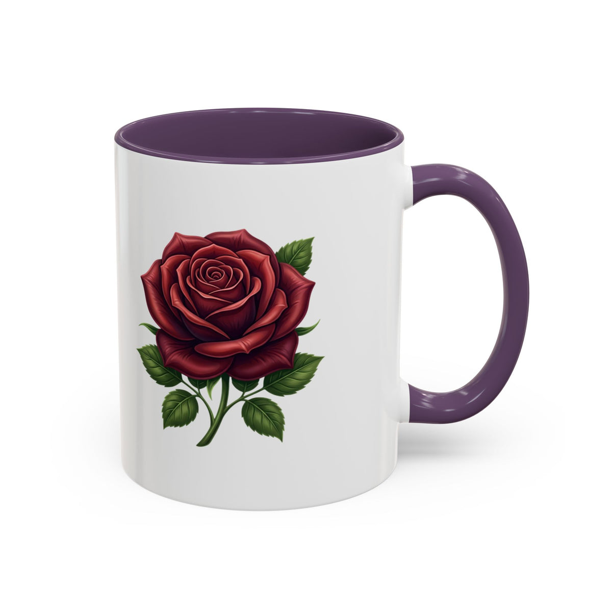 Red Rose Accent Coffee Mug — Floral Ceramic Coffee Cup (11/15oz)