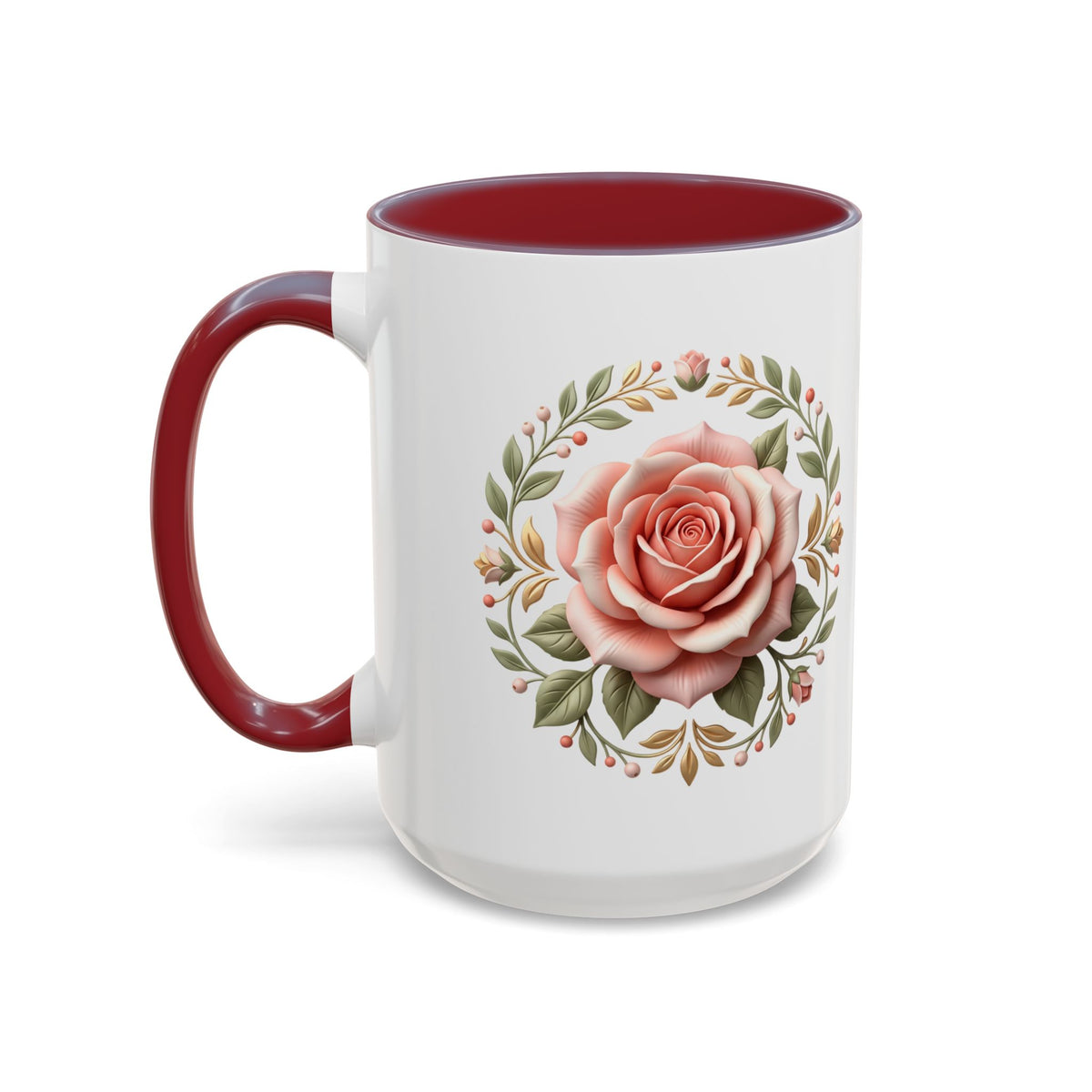 Rose Wreath Accent Coffee Mug — Floral 11/15oz Tea & Coffee Cup