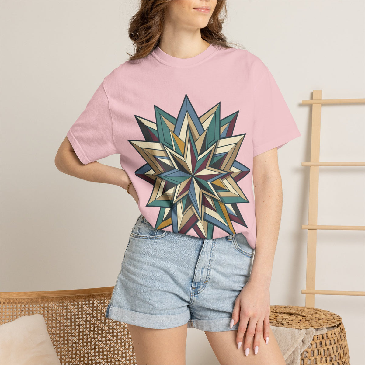 Geometric Starburst T-Shirt — Vintage Compass Rose Graphic Tee