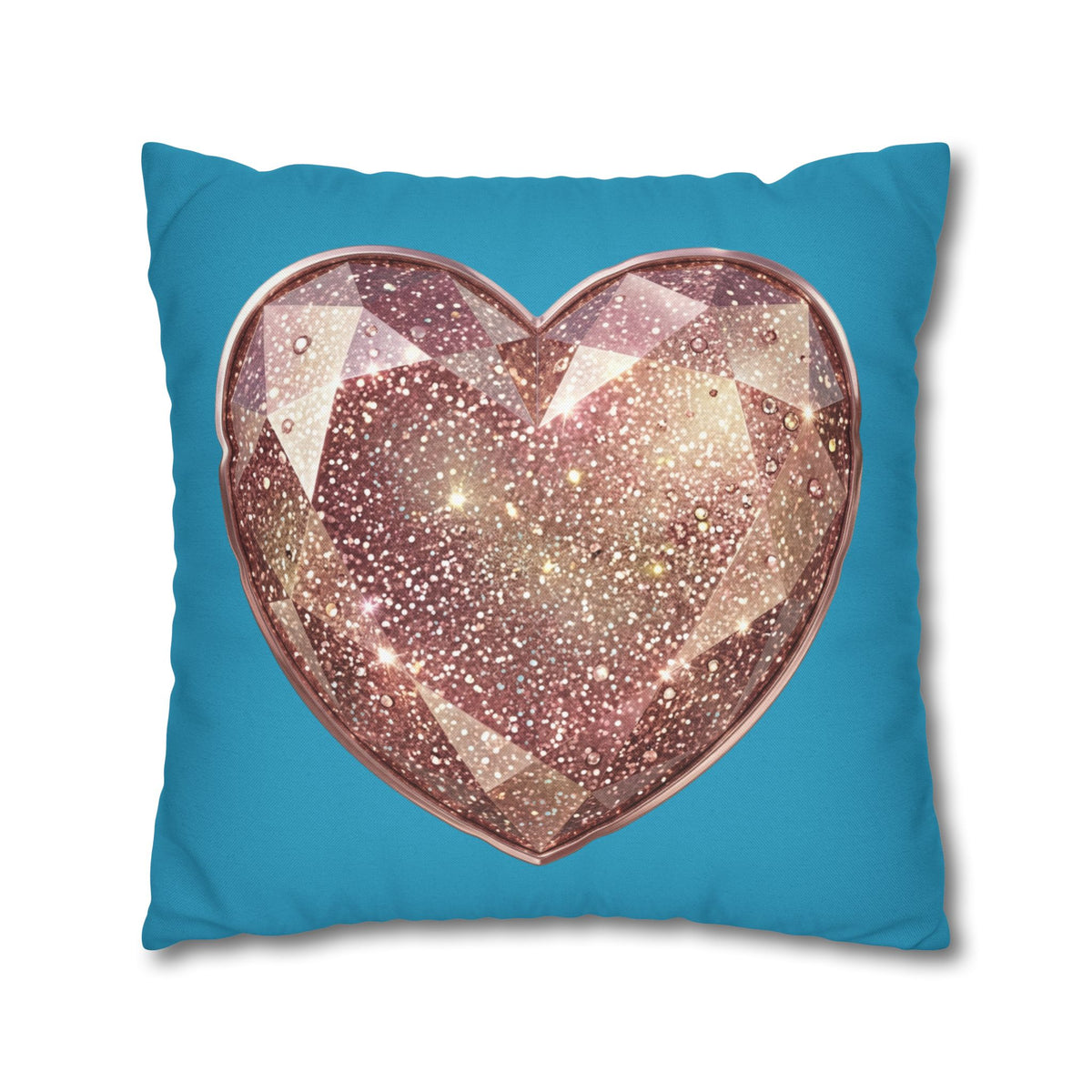Sparkling Rose Crystal Heart Pillowcase — Decorative Square Throw Pillow Cover- Turquoise