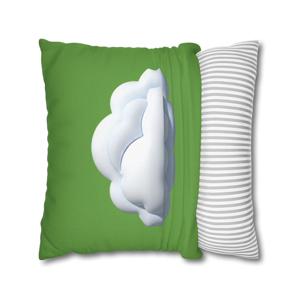 Green Cloud Decorative Pillowcase — Soft White Cloud Accent Cushion Cover