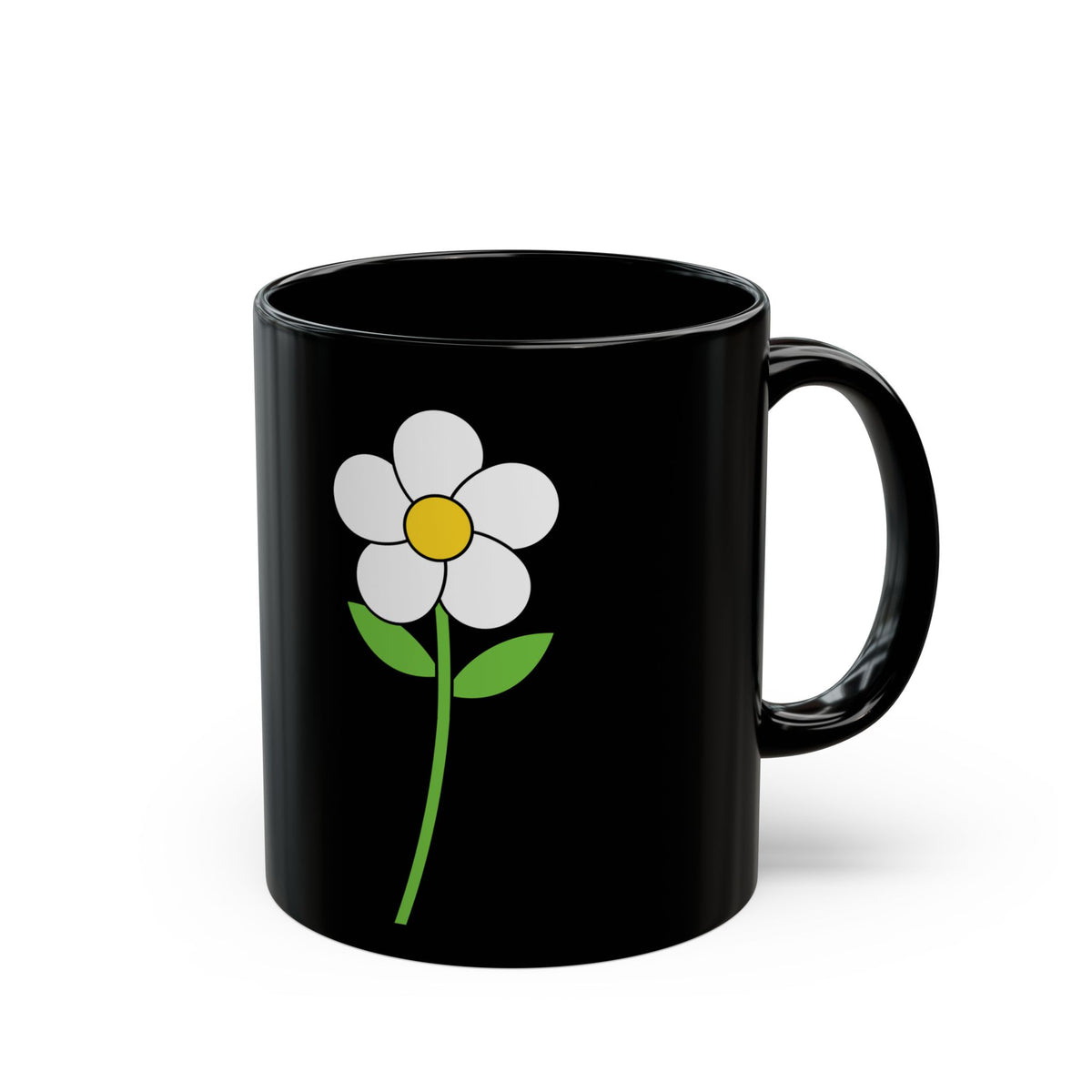 Black Daisy Mug — Cute Minimal Flower Coffee Cup (11oz & 15oz)