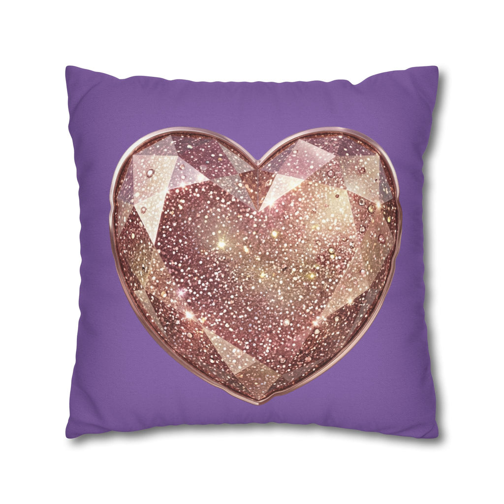 Glitter Gem Heart Pillowcase — Purple Decorative Throw Pillow Cover- Light Purple