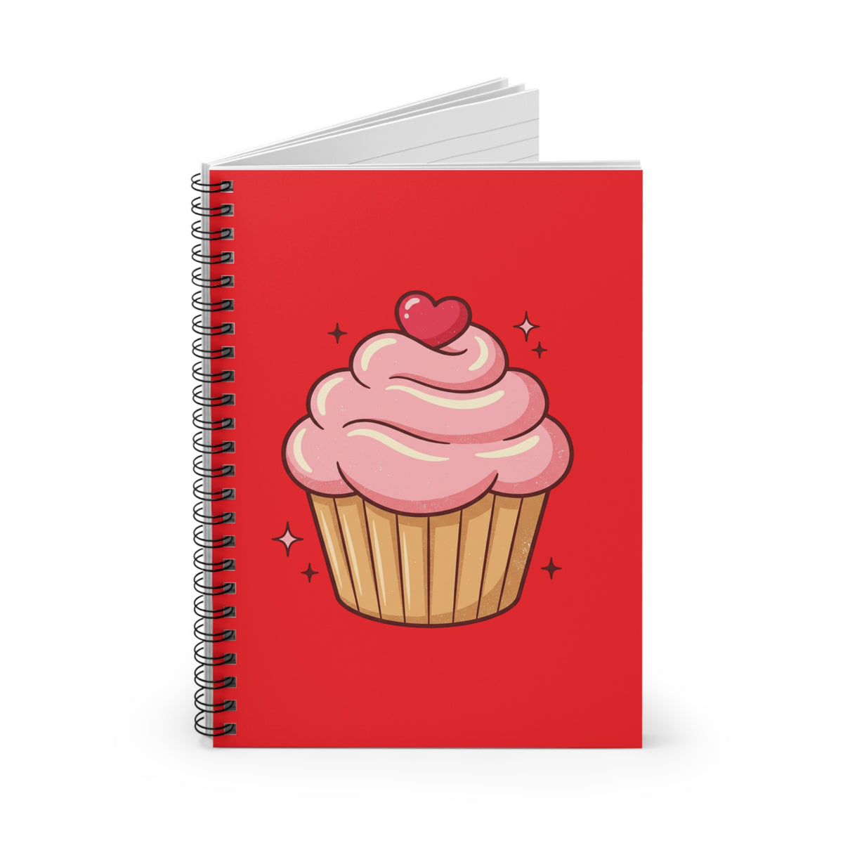 Pink Cupcake Spiral Notebook - Ruled Line- Red