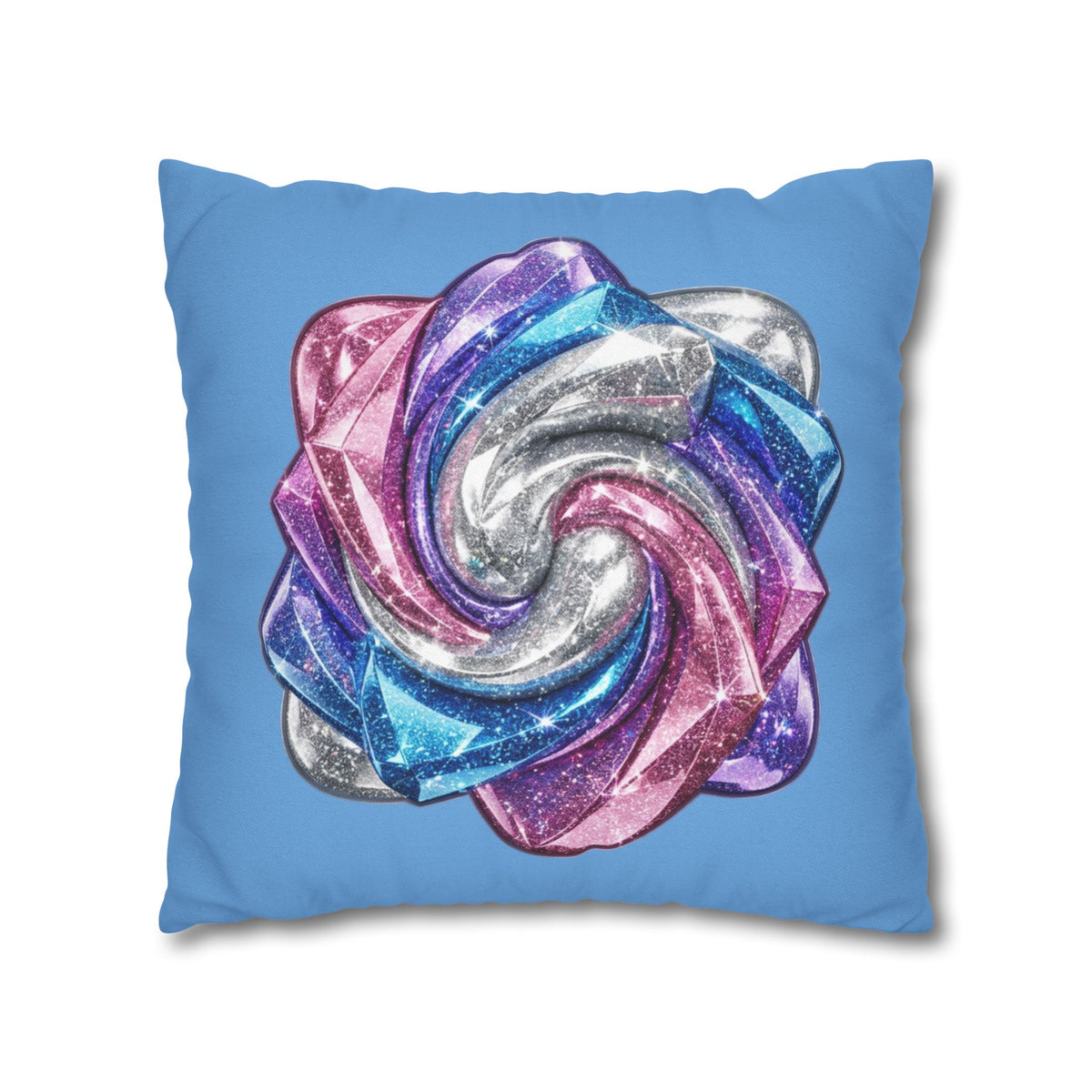 3D Glitter Design Light Blue Spun Polyester Square Pillowcase