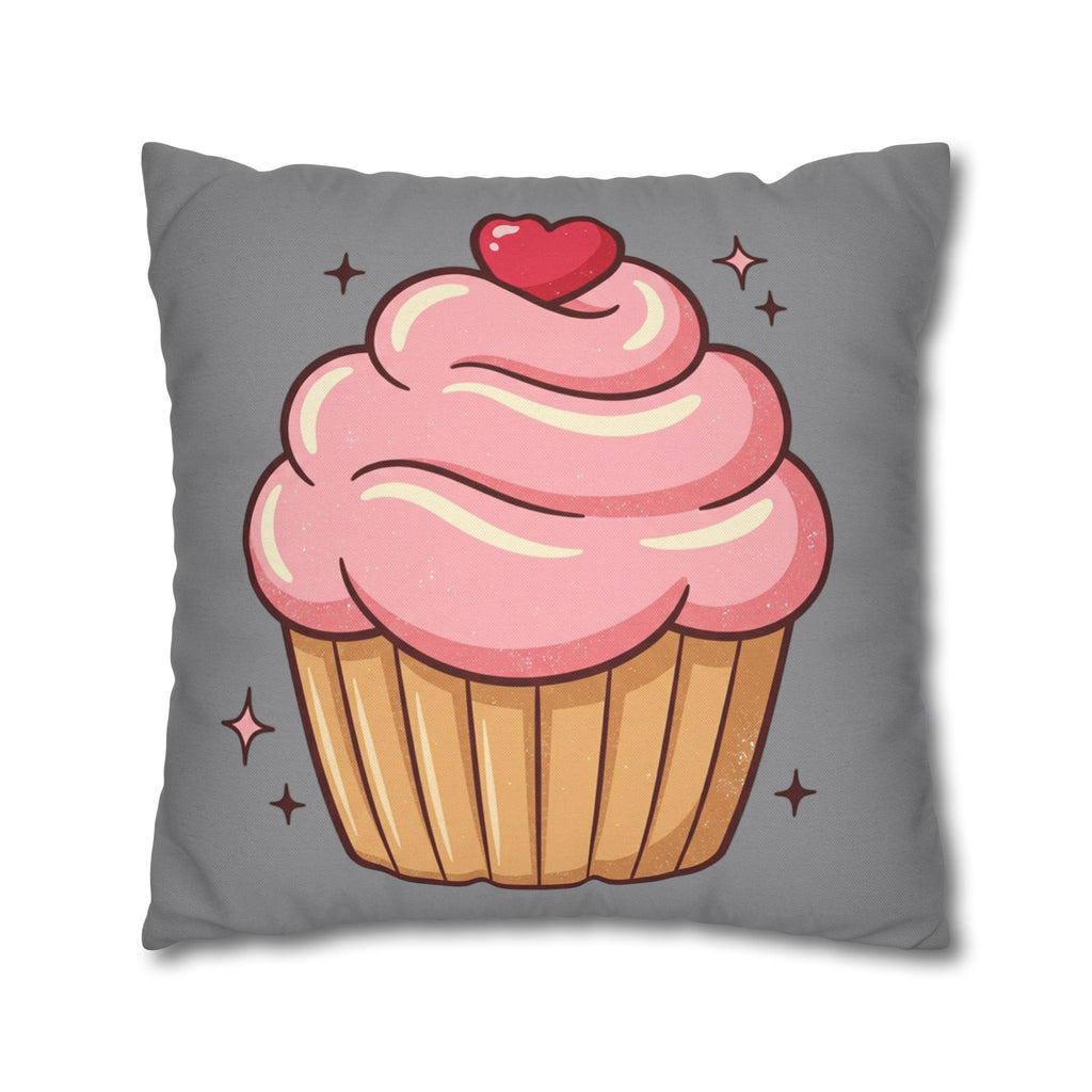 Pink Cupcake Spun Polyester Square Pillowcase- Grey