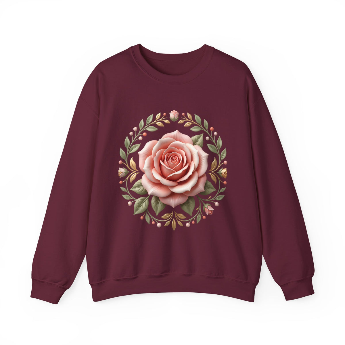 Rose Wreath Crewneck Sweatshirt — Vintage Floral Rose Pullover