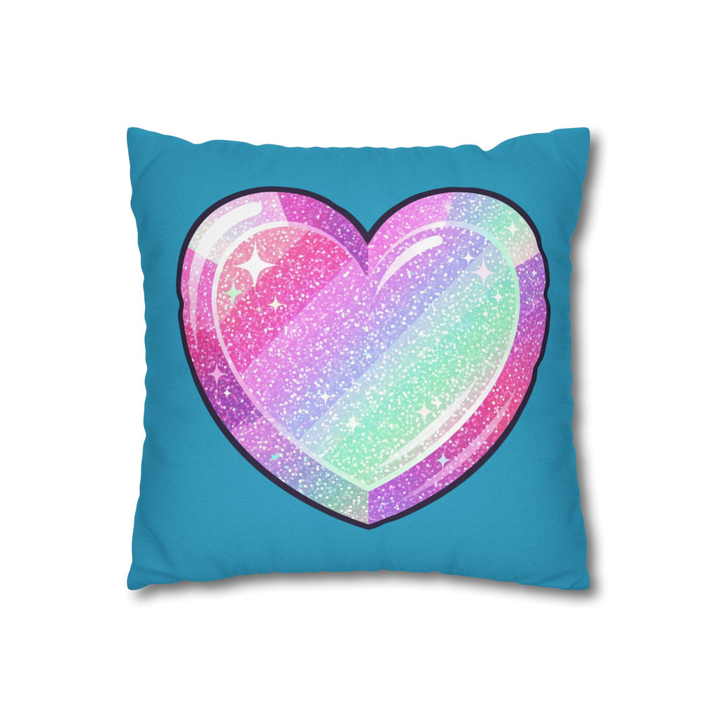 Pastel Glitter Heart Pillowcase Spun Polyester Square Pillowcase- Turquoise