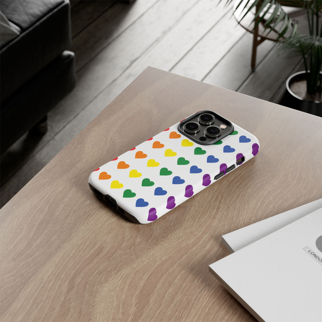 Rainbow Heart Tough Phone Case — Pride Pattern Protective Cover