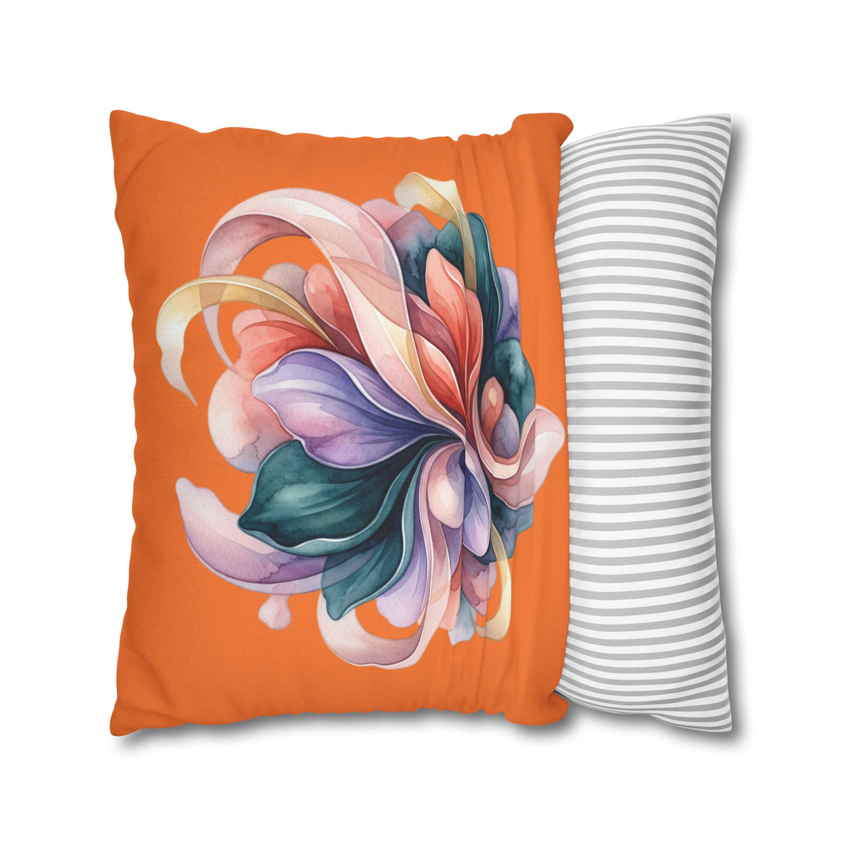Abstract Floral Throw Pillowcase — Colorful Swirl Design on Orange
