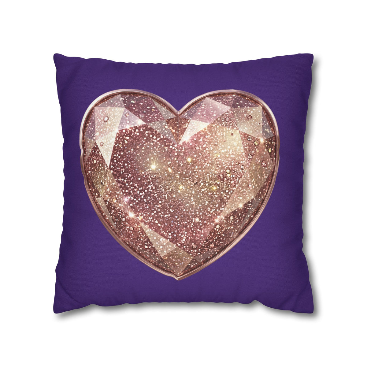 Sparkling Rose Gold Heart Pillowcase — Decorative Square Throw Pillow Cover- Dark Purple