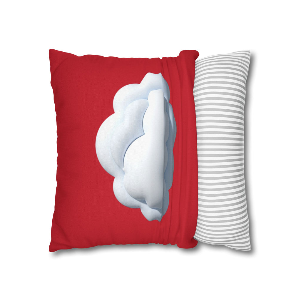 Cloud Graphic Dark Red Pillowcase — Cute White Cloud on Red Decorative Throw Pillow Cover
