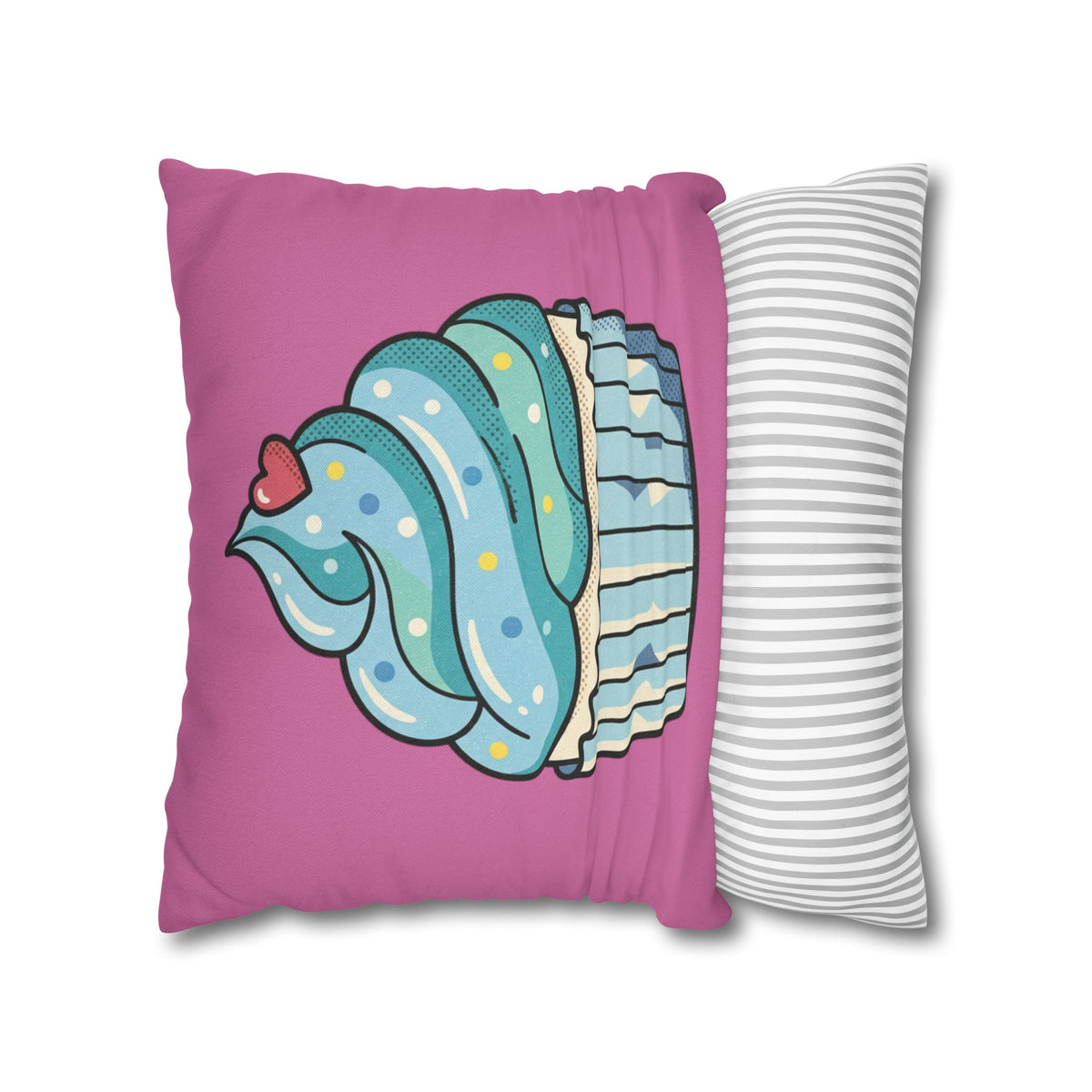 Cupcake Pillowcase — Cute Blue Frosting Decorative Throw Pillow- Light Pink