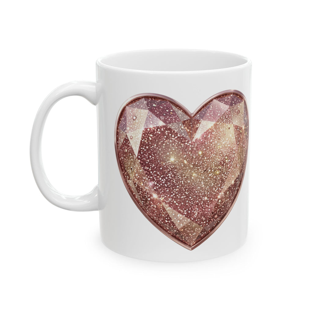 Sparkling Rose Gold Heart Ceramic Mug – Glitter Gemstone Love Coffee Cup (11oz, 15oz)
