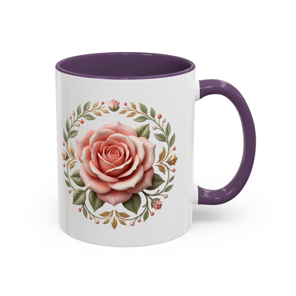 Rose Wreath Accent Coffee Mug — Floral 11/15oz Tea & Coffee Cup