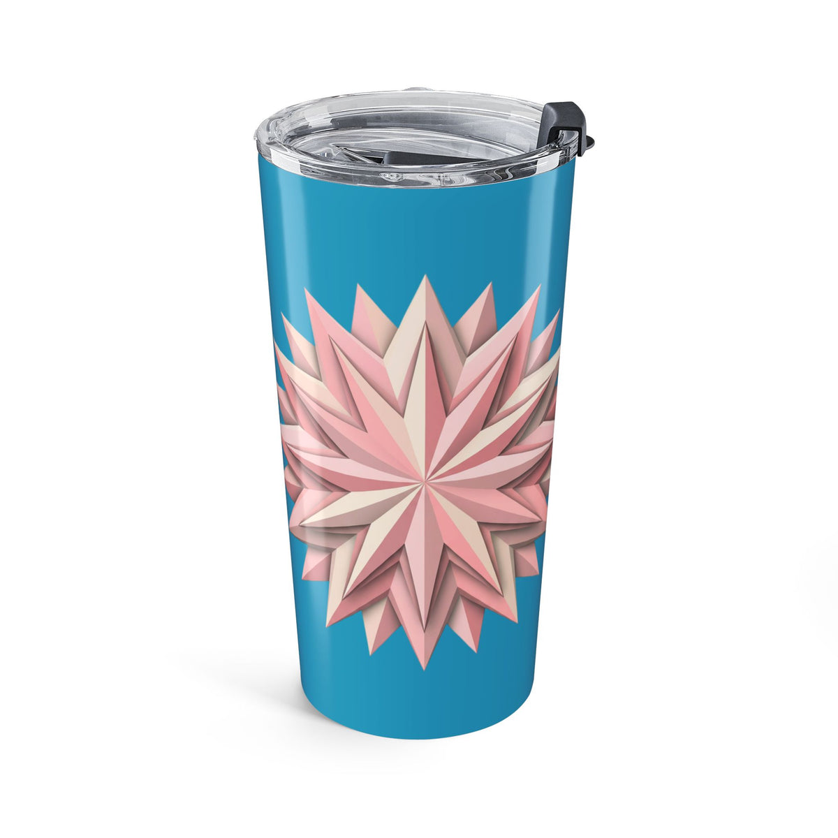 20oz Floral Star Tumbler — Pink Geometric Flower on Teal Travel Cup- Turquoise