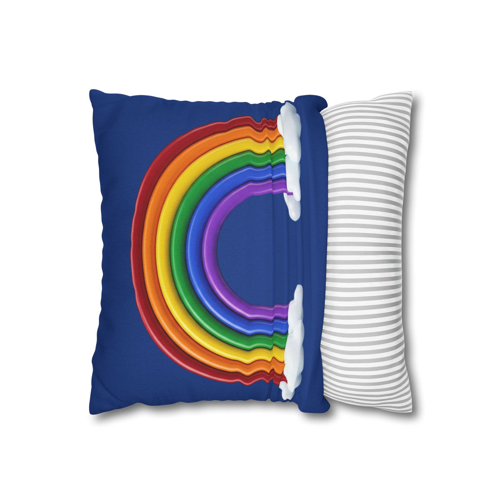 Rainbow Dark Blue Spun Polyester Square Pillowcase