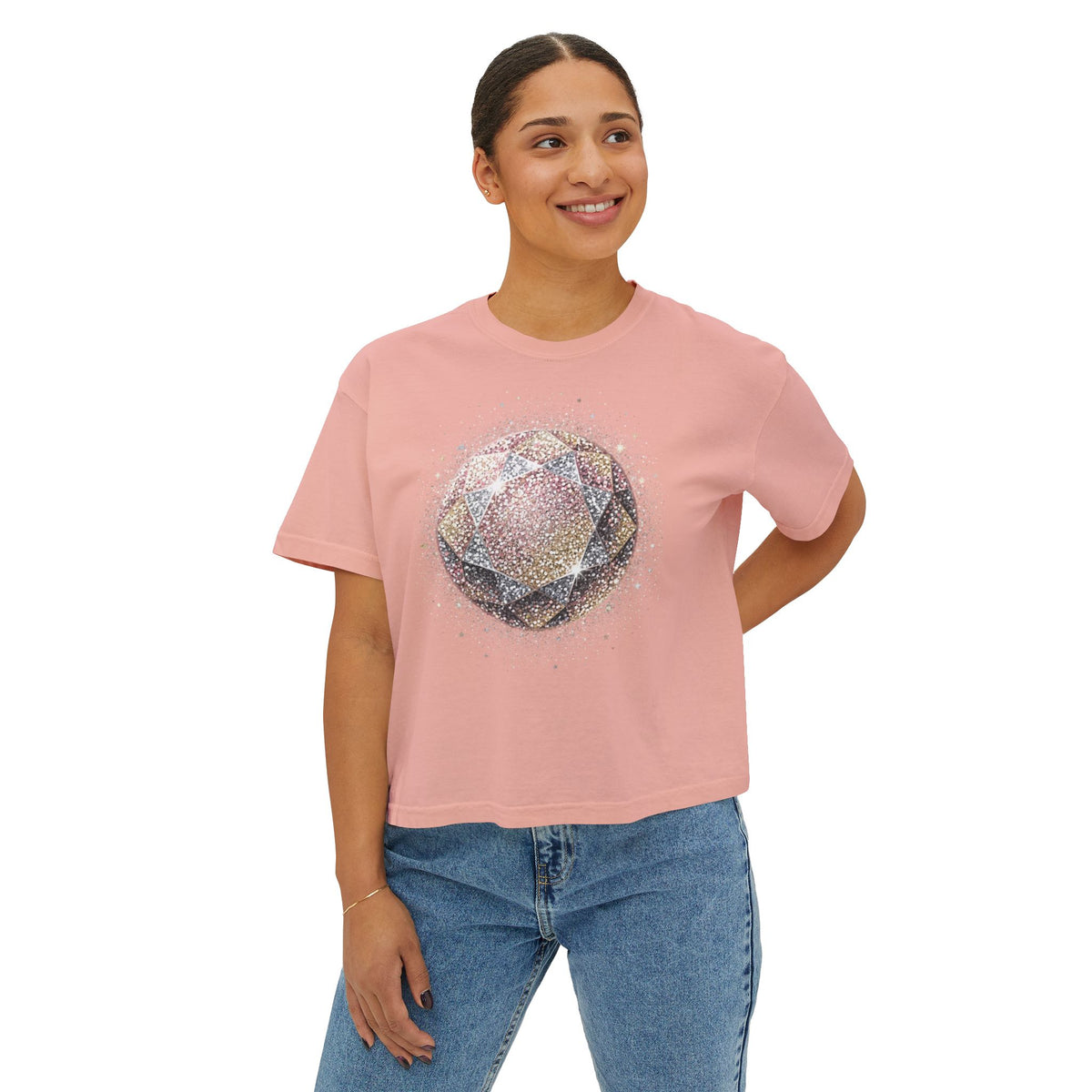 Women's Boxy Tee — Watercolor Geode Crystal Graphic