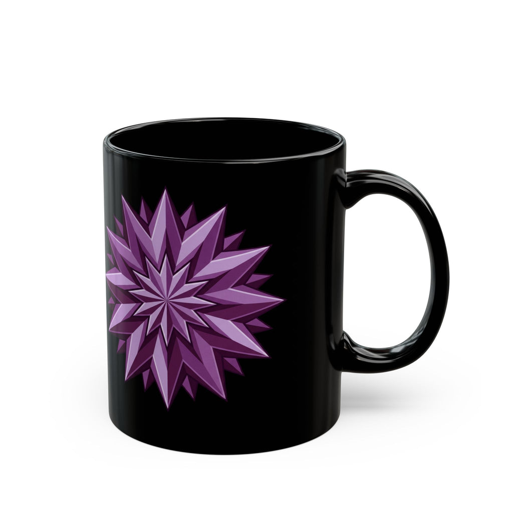 Purple Geometric Starburst Black Mug — 11oz & 15oz Ceramic Coffee Cup