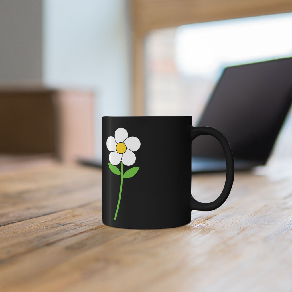 Black Daisy Mug — Cute Minimal Flower Coffee Cup (11oz & 15oz)