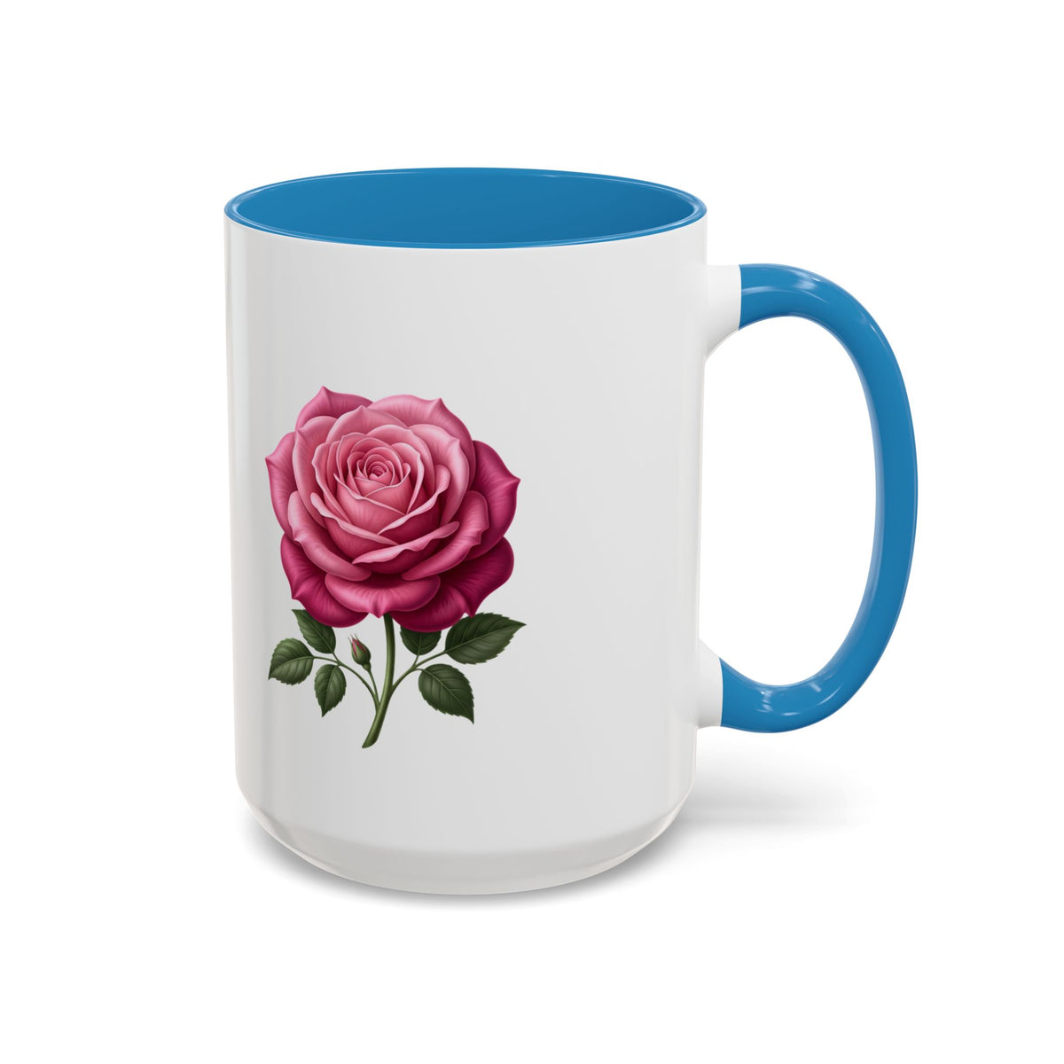 Pink Rose Accent Coffee Mug — Floral Tea & Coffee Cup (11/15 oz)
