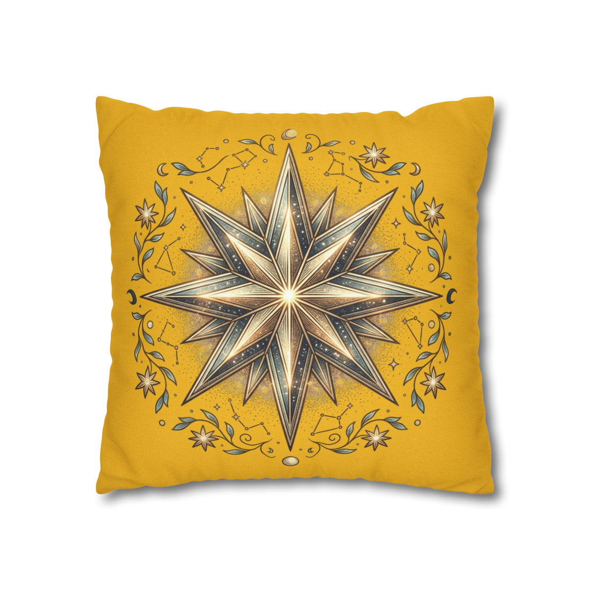 Star Print Yellow Spun Polyester Square Pillowcase