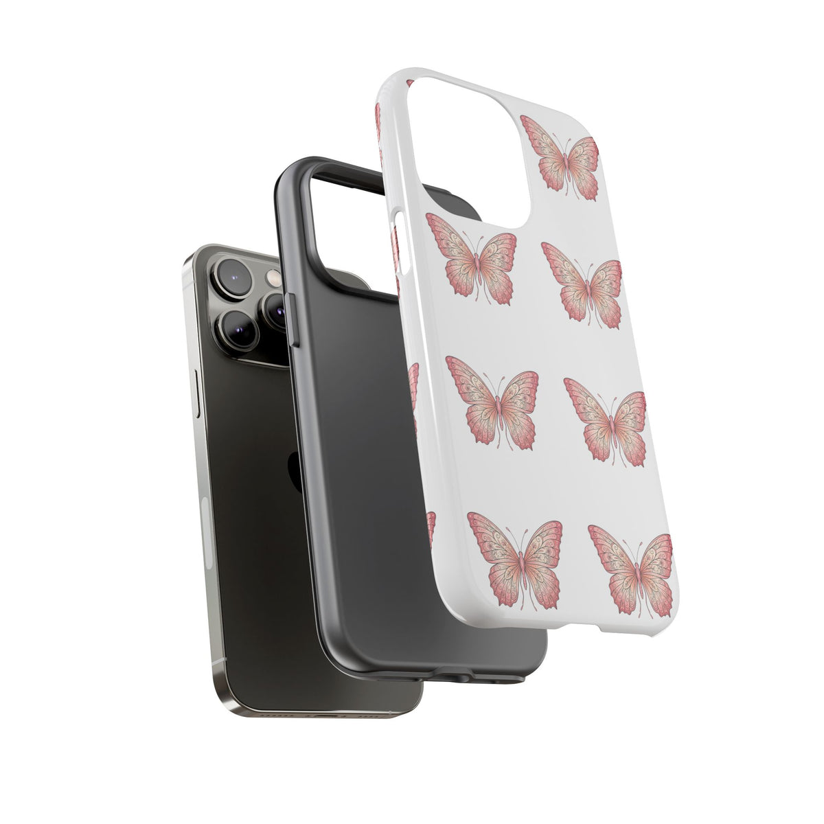 Pink Butterfly Tough Phone Case — Floral Pattern Protective Cover