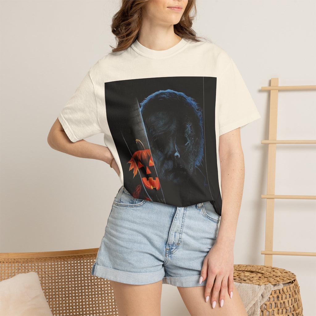 T-Shirt — Halloween Split-Face Pumpkin & Michael Myers Horror Graphic