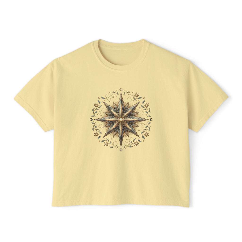 Starburst Floral Boxy Tee — Women's Boho Graphic Crop T-Shirt