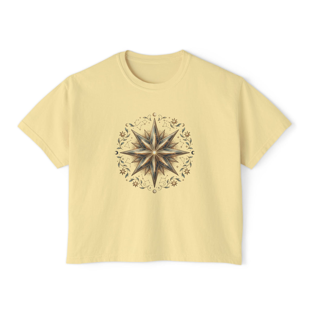 Starburst Floral Boxy Tee — Women's Boho Graphic Crop T-Shirt