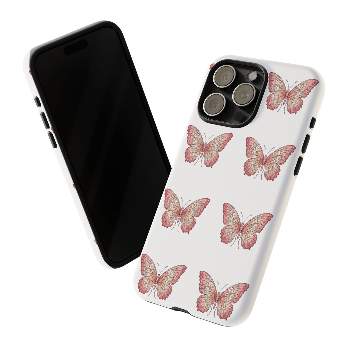 Pink Butterfly Tough Phone Case — Floral Pattern Protective Cover