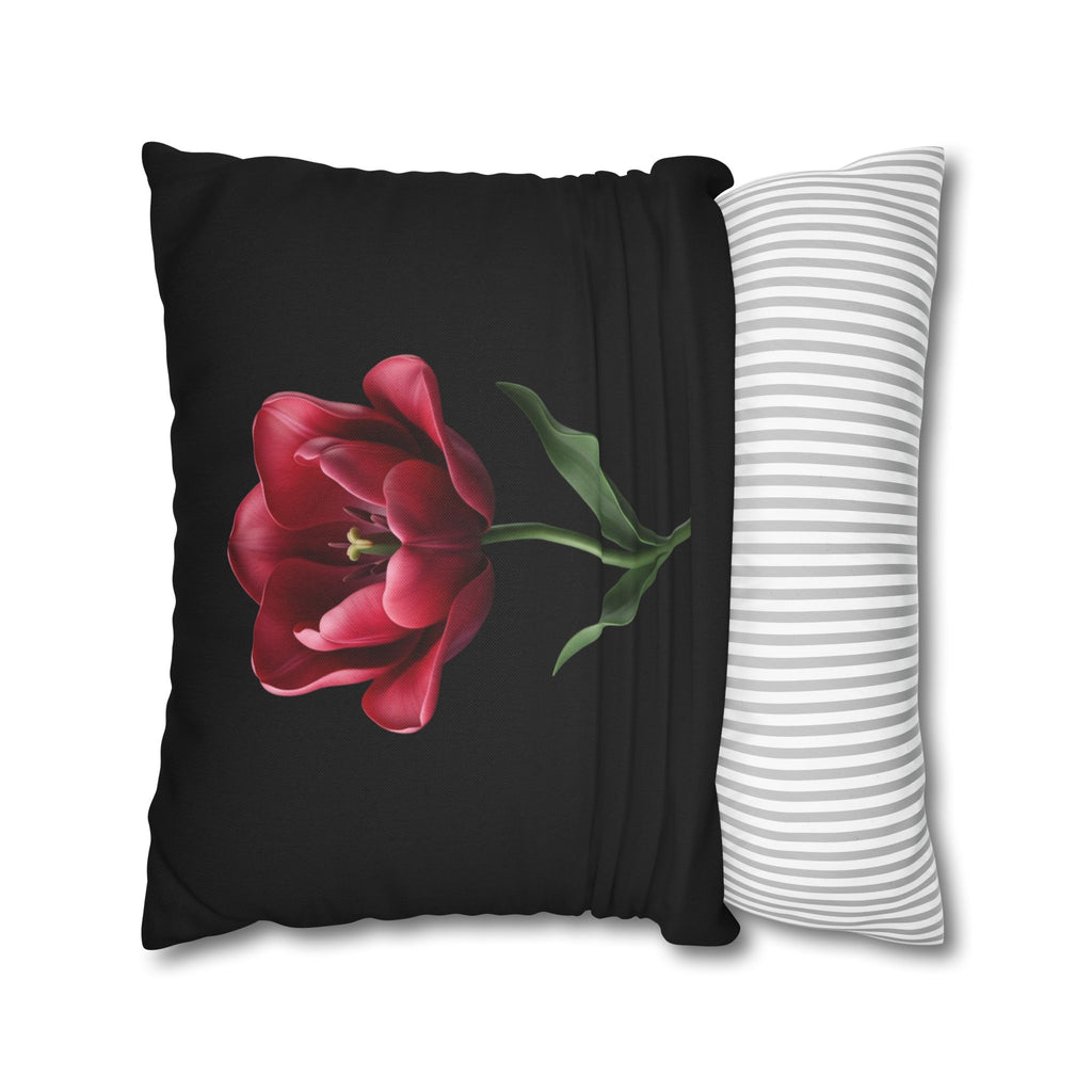 Red Tulip Botanical Throw Pillowcase — Floral Square Cushion Cover