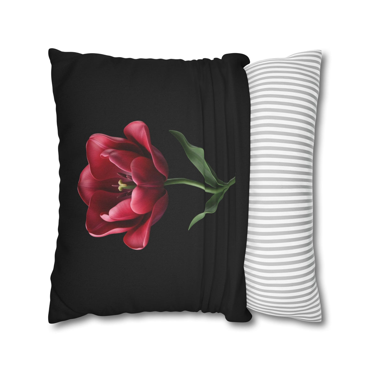 Red Tulip Botanical Throw Pillowcase — Floral Square Cushion Cover