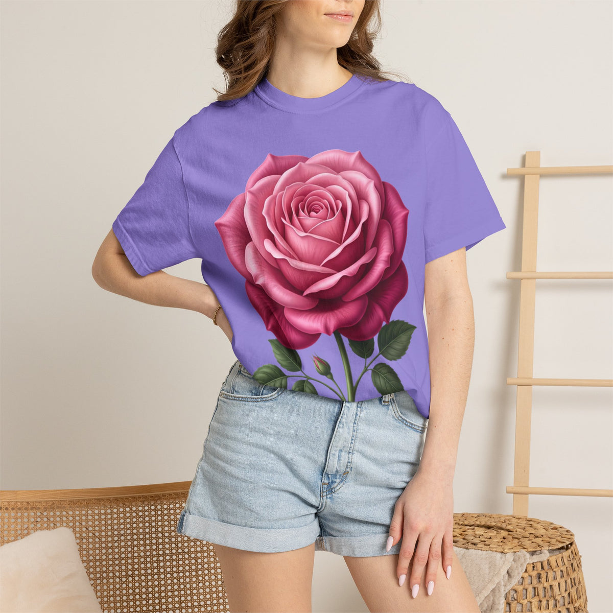 Vintage Pink Rose T-Shirt — Botanical Floral Graphic Tee
