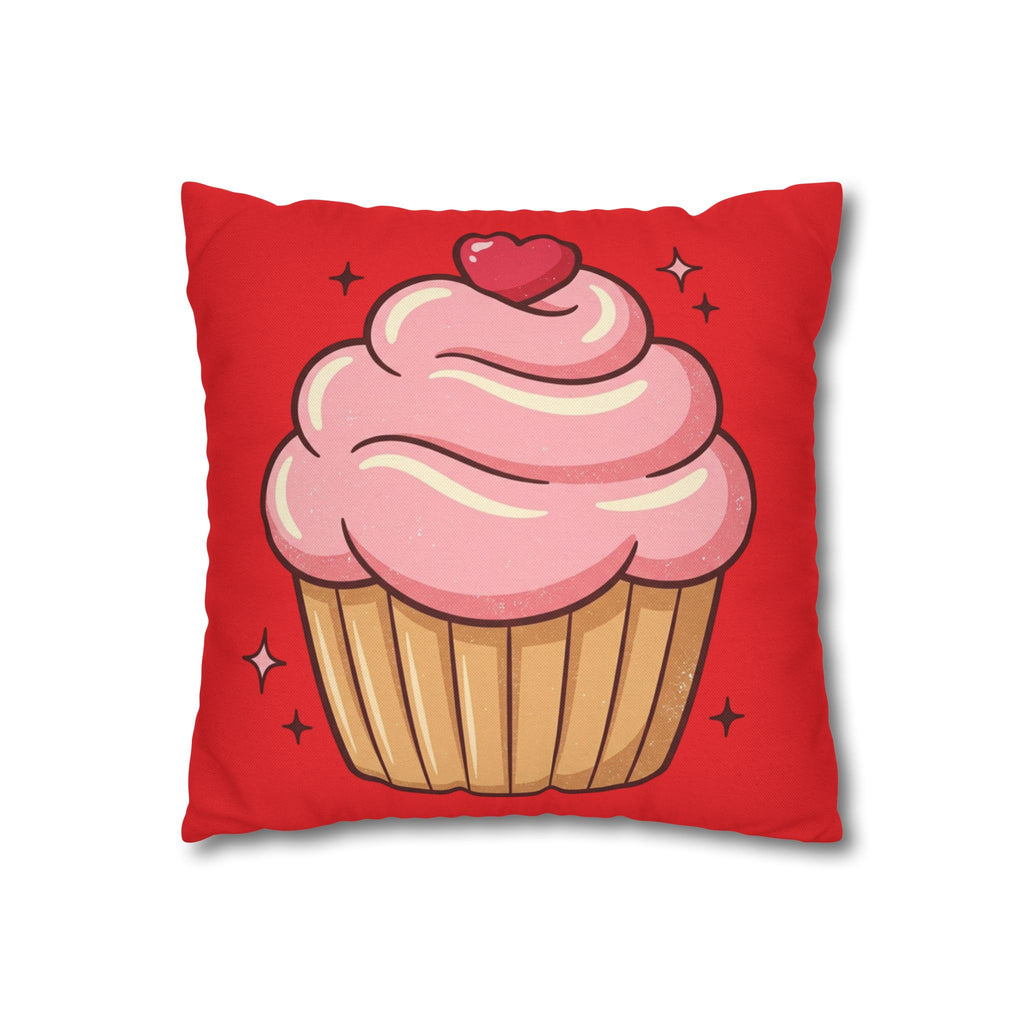 Pink Cupcake Spun Polyester Square Pillowcase- Red